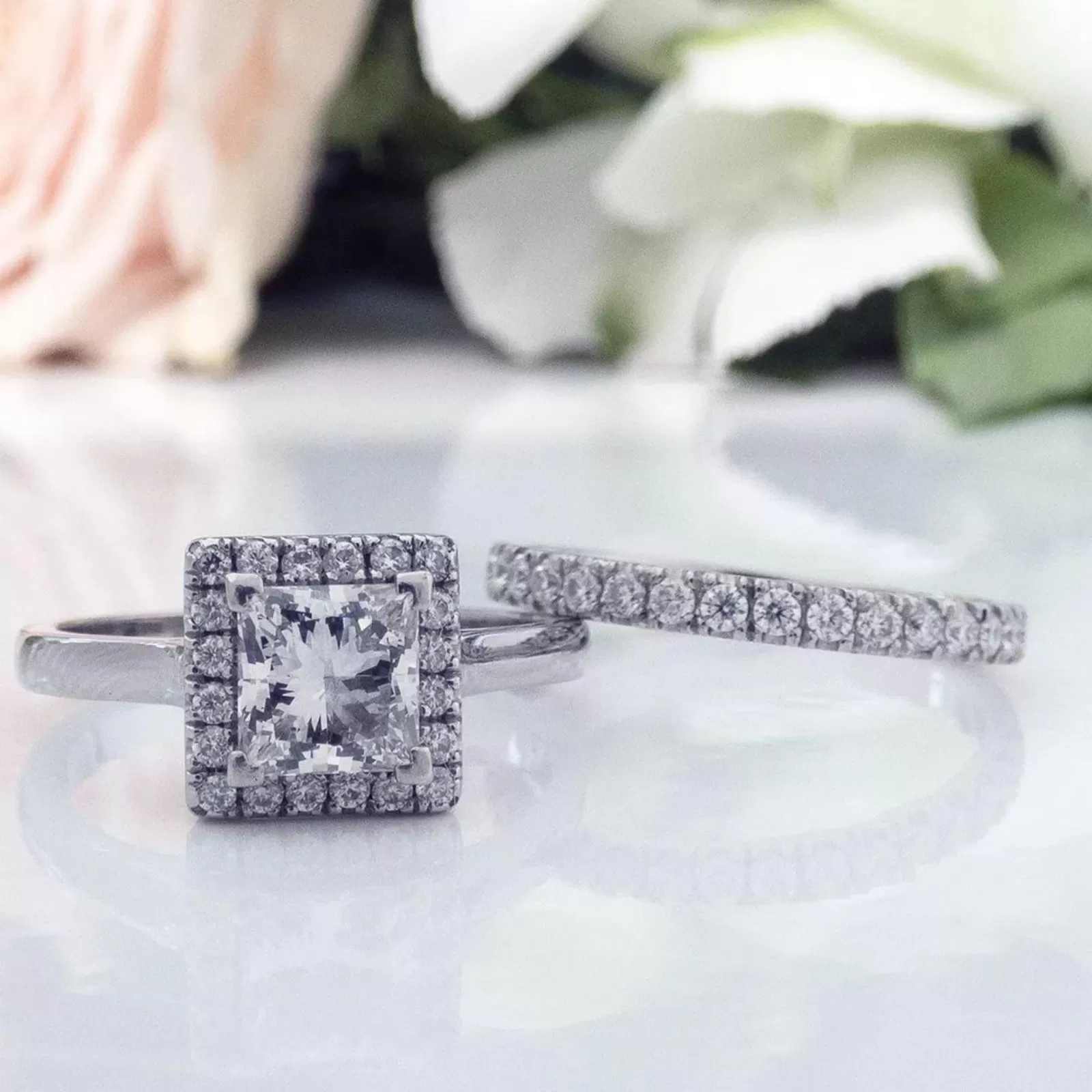 1.00ct princess cut moissanite engagement ring set