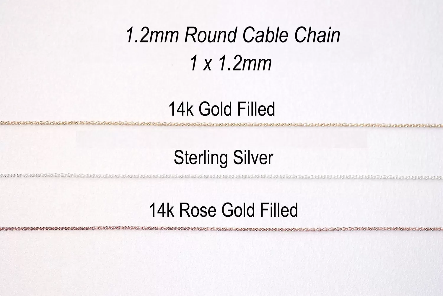 1.2mm Round Cable Chain- Choose 14k Gold Filled, Sterling Silver, 14k Rose gold Filled Round Cable Chain, Very thin Chain, Pay by foot, Bulk