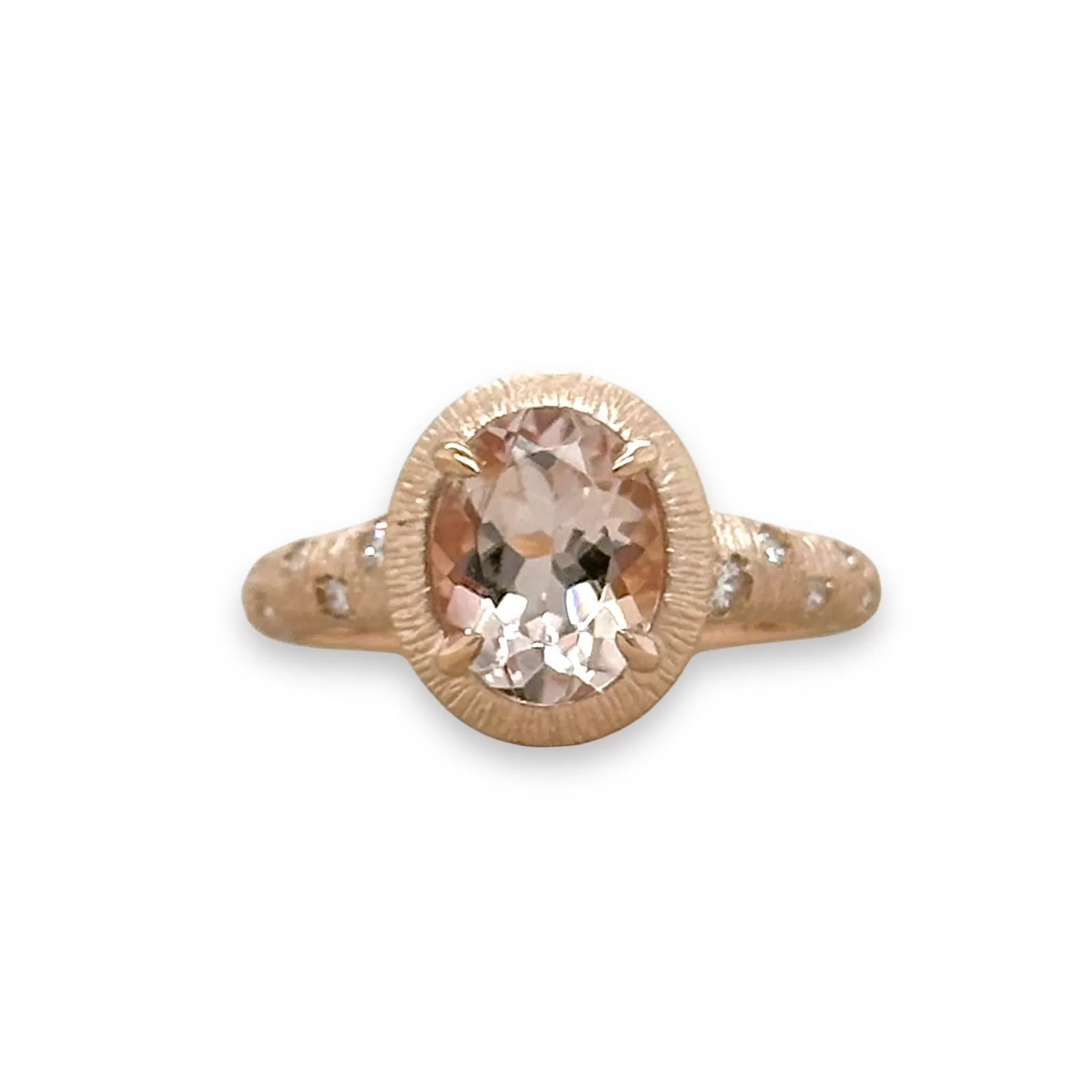 14K R Gold 0.12ctw Diamond and 1.69ct Oval Morganite Ring