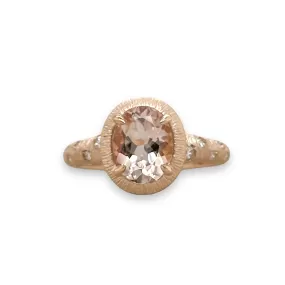 14K R Gold 0.12ctw Diamond and 1.69ct Oval Morganite Ring