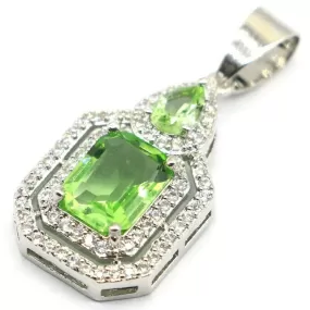 14k WGP Green Tsavorite Zircon Pendant Necklace 18