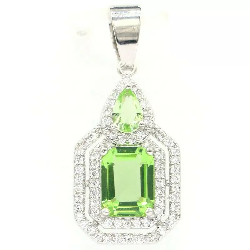 14k WGP Green Tsavorite Zircon Pendant Necklace 18