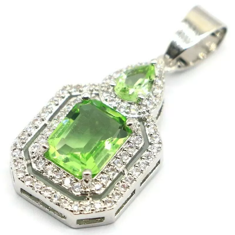 14k WGP Green Tsavorite Zircon Pendant Necklace 18