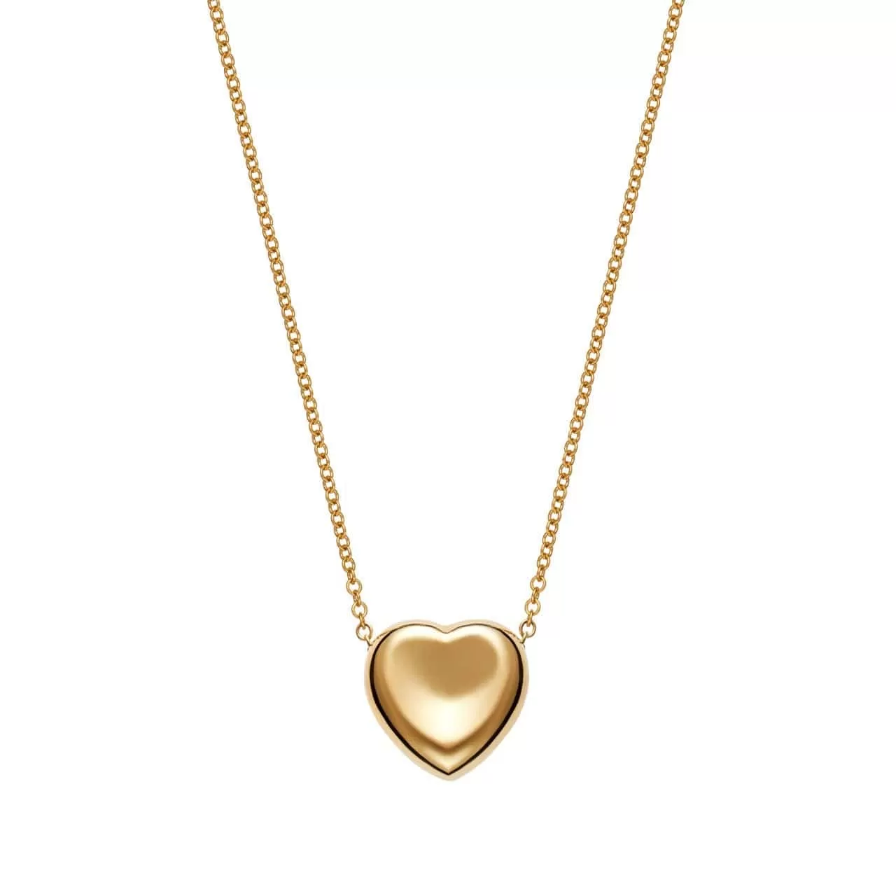 18K Yellow Gold Puffy Heart Pendant Necklace