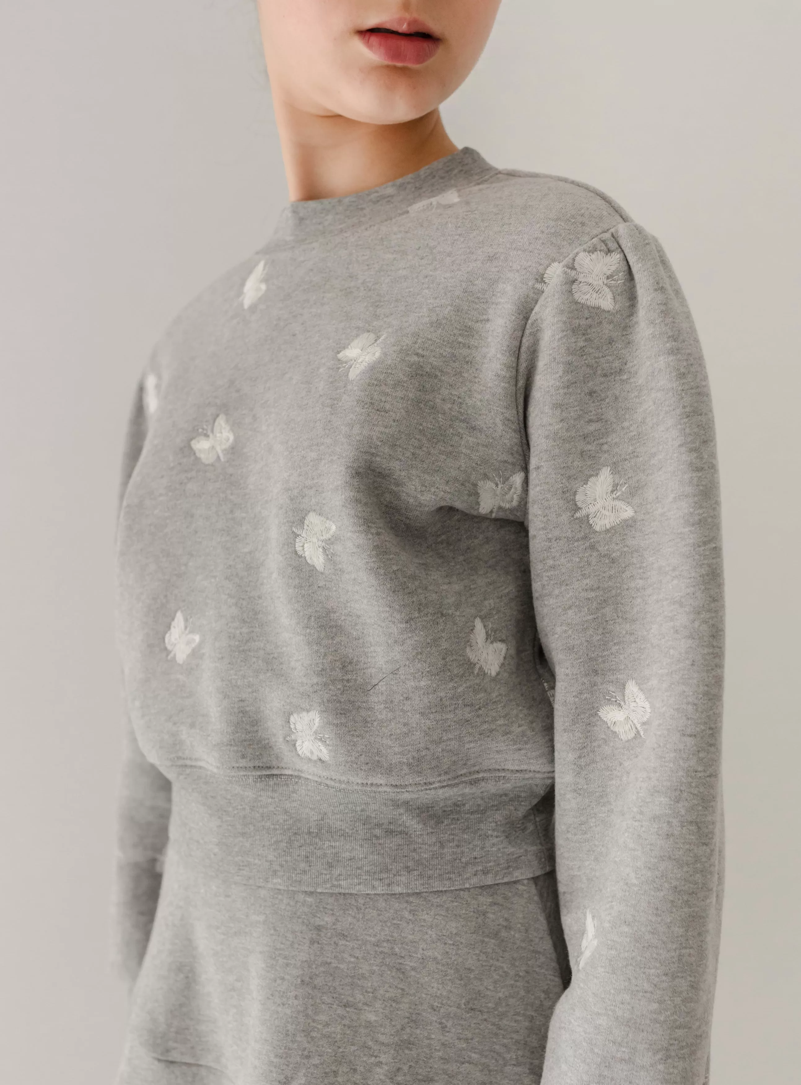 2097-Embroidered Butterfly Sweatshirt-Grey Marle