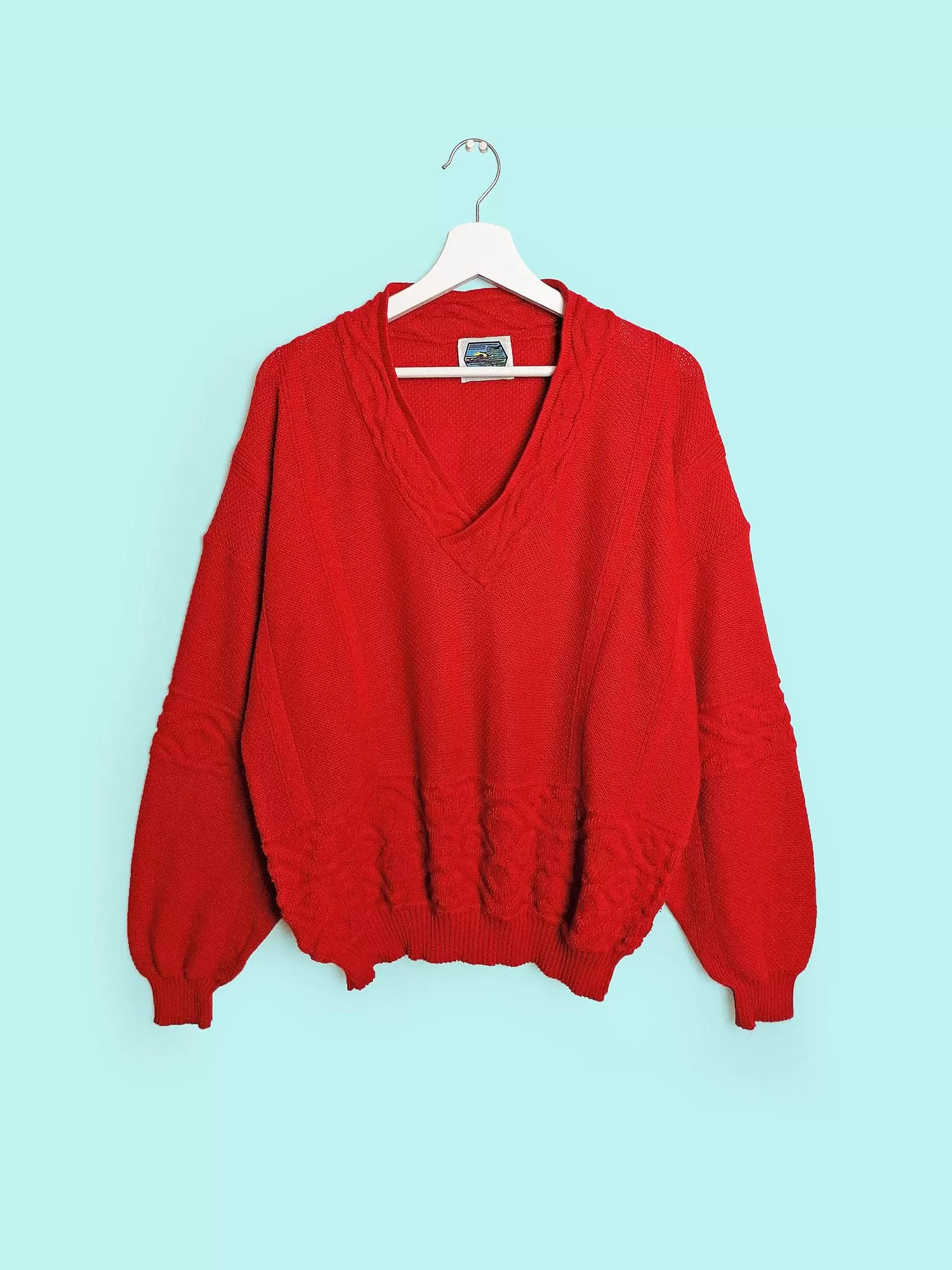 80's Retro V-neck Sweater Red