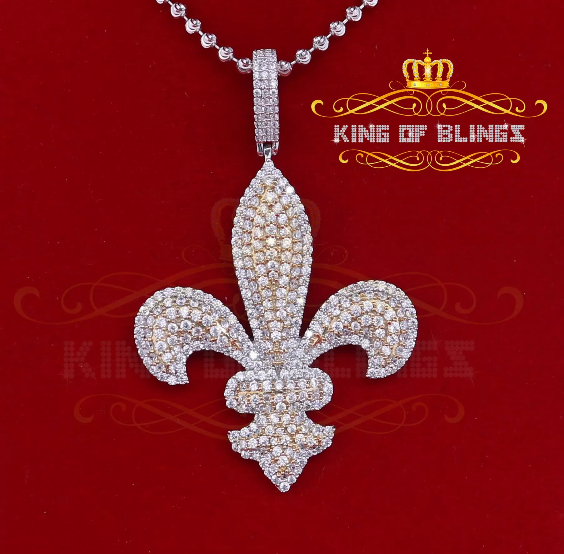 925 White Sterling Silver Fleur de Lis Shape Pendant with 16.56ct Cubic Zirconia