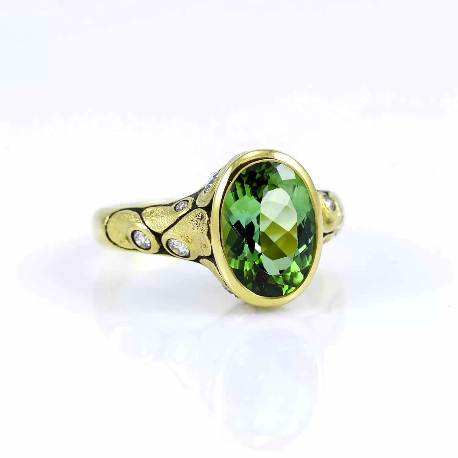 Alex Sepkus 18K yellow gold green tourmaline and diamond ring