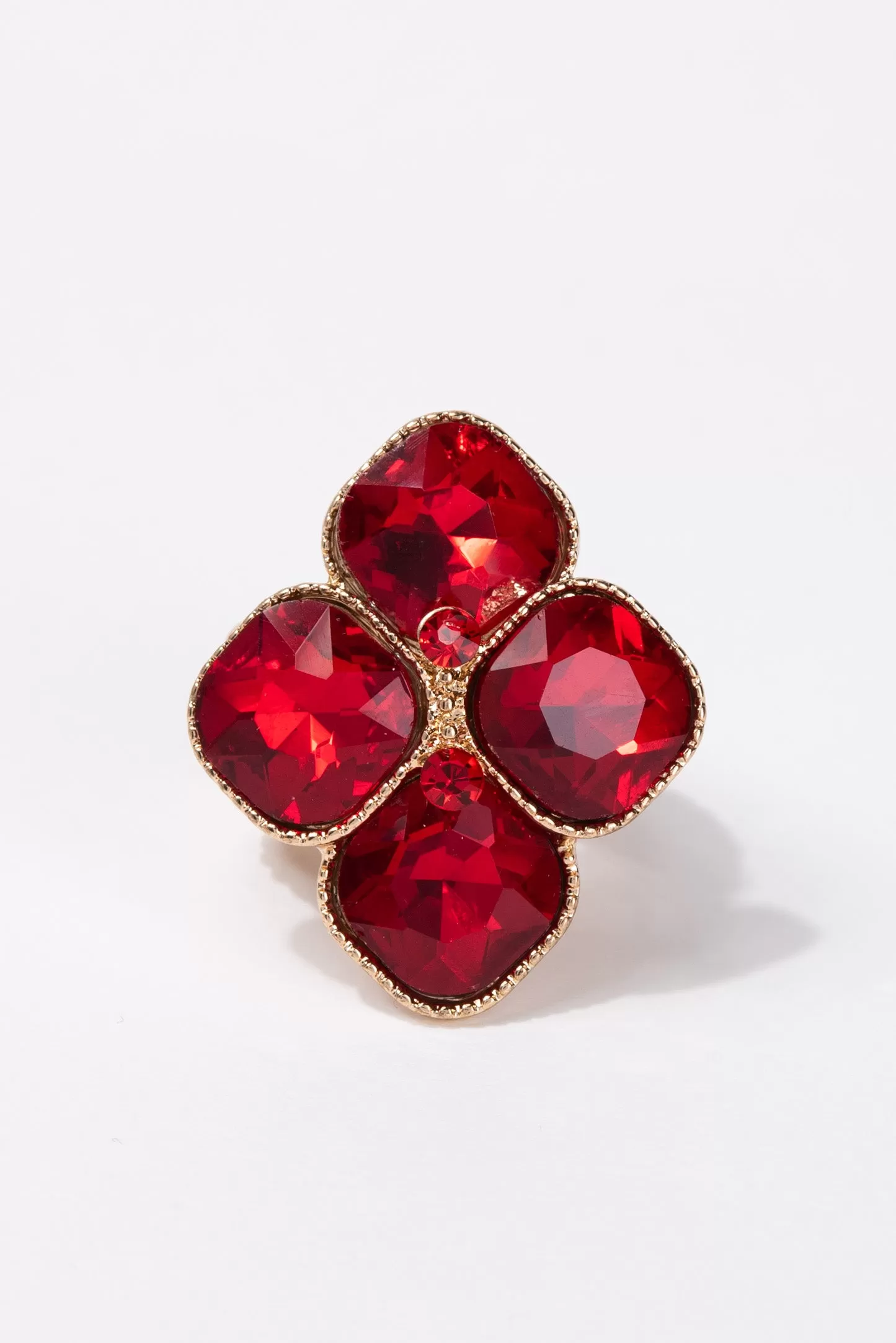 Alyssa Diamond Shape Gem stone Stretch Ring - Red