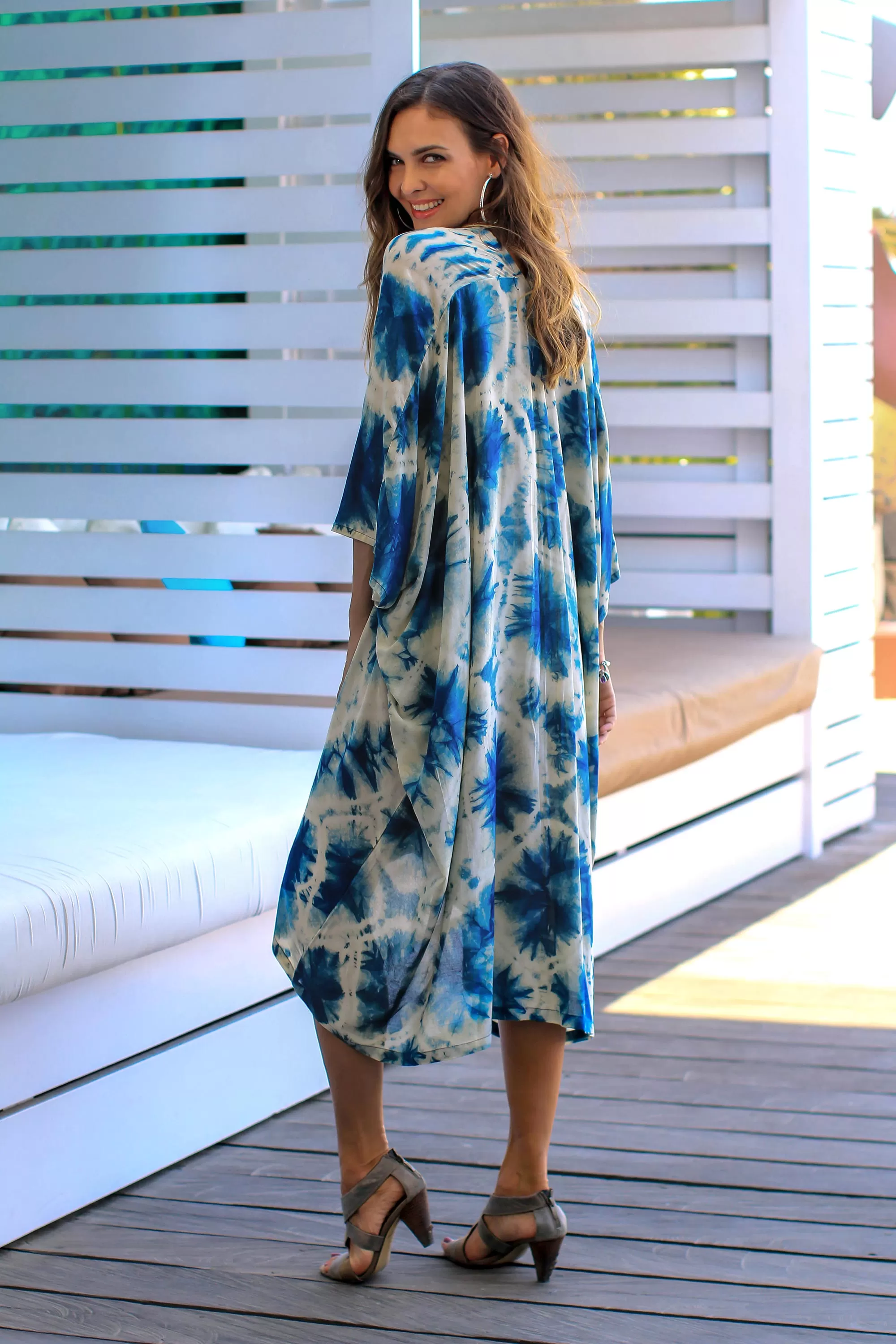 Angin Segara Oceanic Tie-Dyed Rayon Caftan Crafted in Java