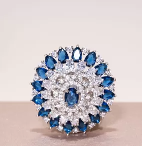 Aya White Gold & Sapphire Blue Indian Jewelry Cocktail Ring by Jaipur Rose