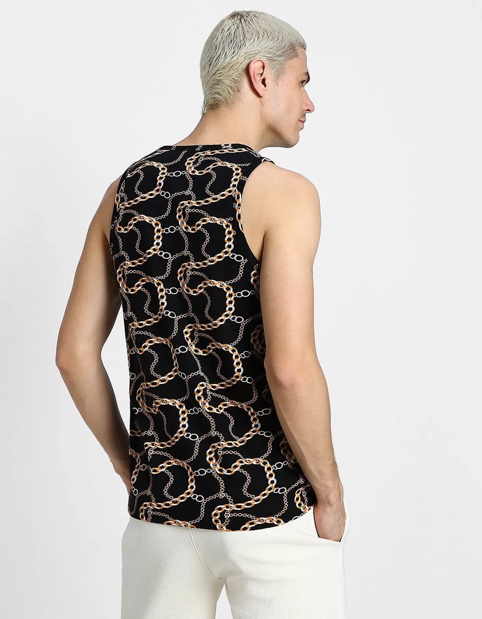 Black Chain Printed Gym Vest