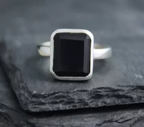 Black Onyx Ring, Black Onyx, Rectangle Solitaire Ring, Gemstone Ring