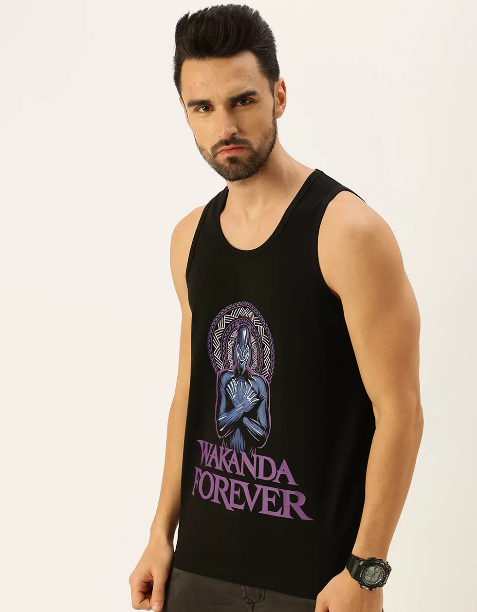 Black Panther Wakanda Forever Black Chest Graphic Printed Vest