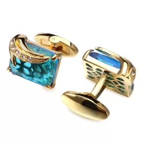 Blue & Black Glass Crystal Business Swank Cufflinks