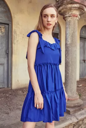 Blue Ruffle Detailed Tiered Midi Dress