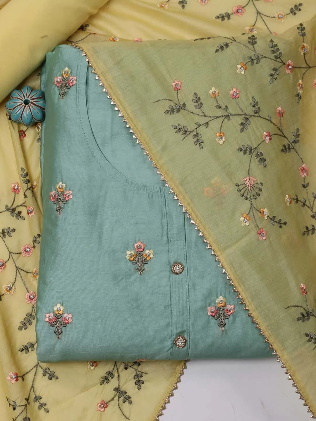 Booti Embroidered Chanderi Unstitched Suit Piece With Dupatta