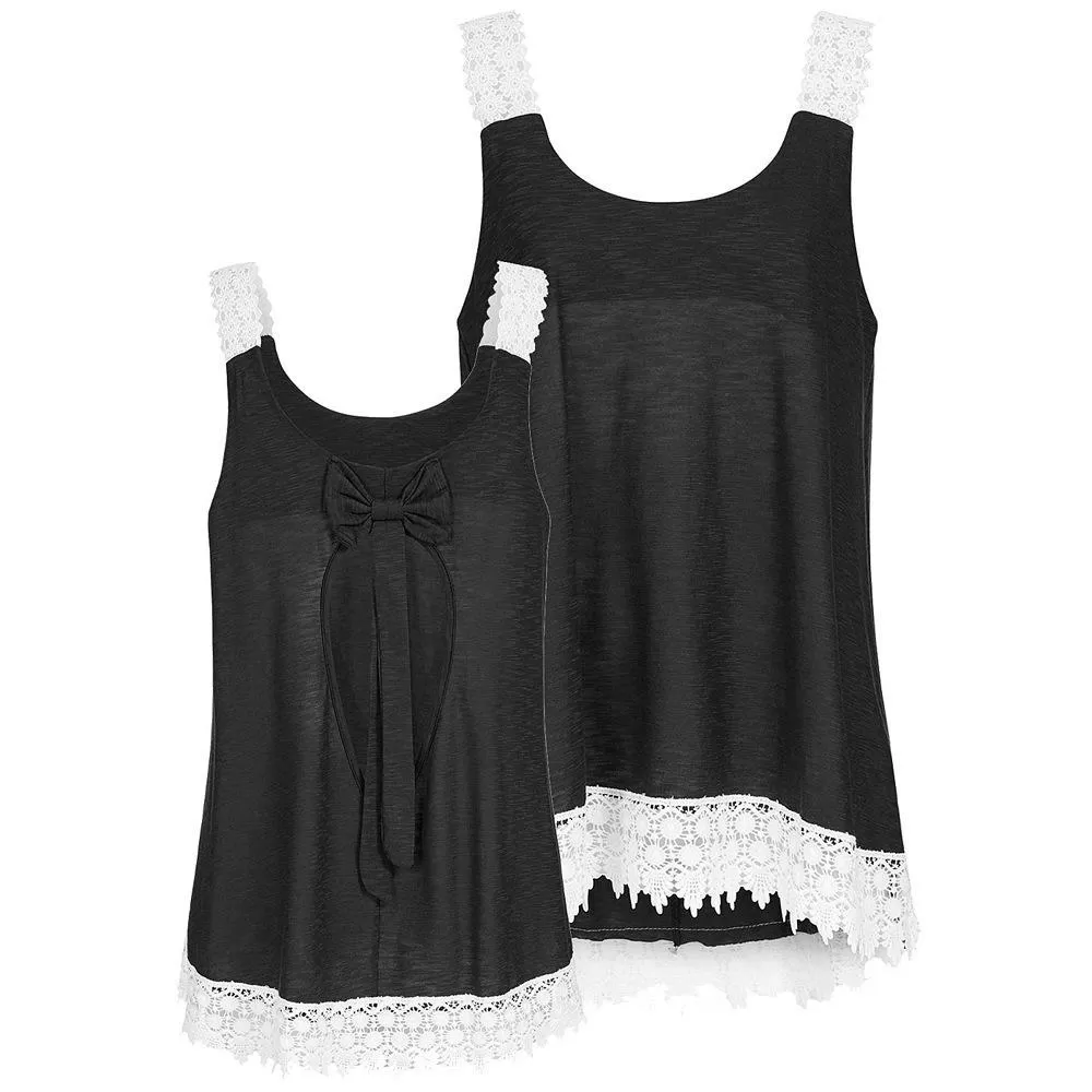 Bows and Embroidered Lace Hem Tank