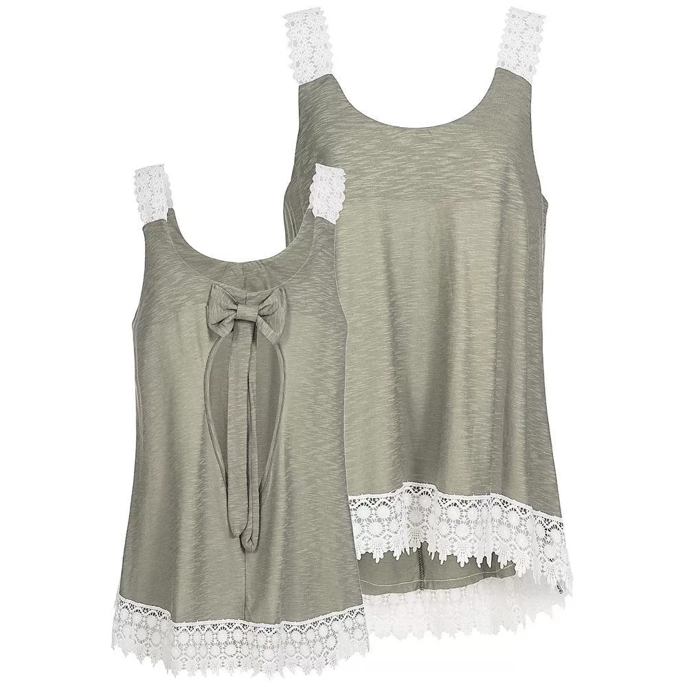 Bows and Embroidered Lace Hem Tank