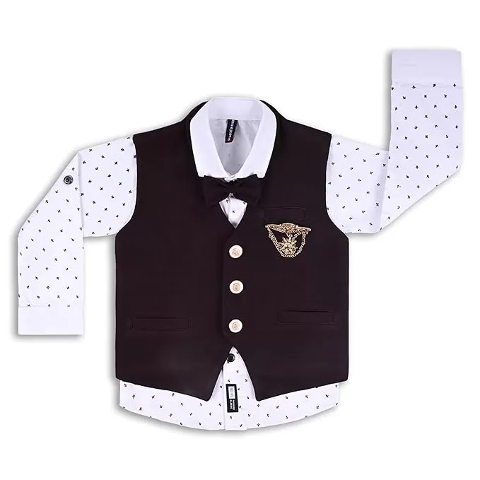 Boys 3 piece strip clothing set with bow tie