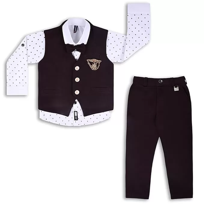 Boys 3 piece strip clothing set with bow tie