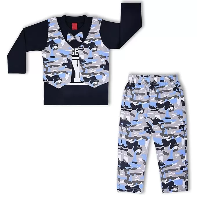 Boys Shirt with Attached camouflage Printed Waistcoat and Pant