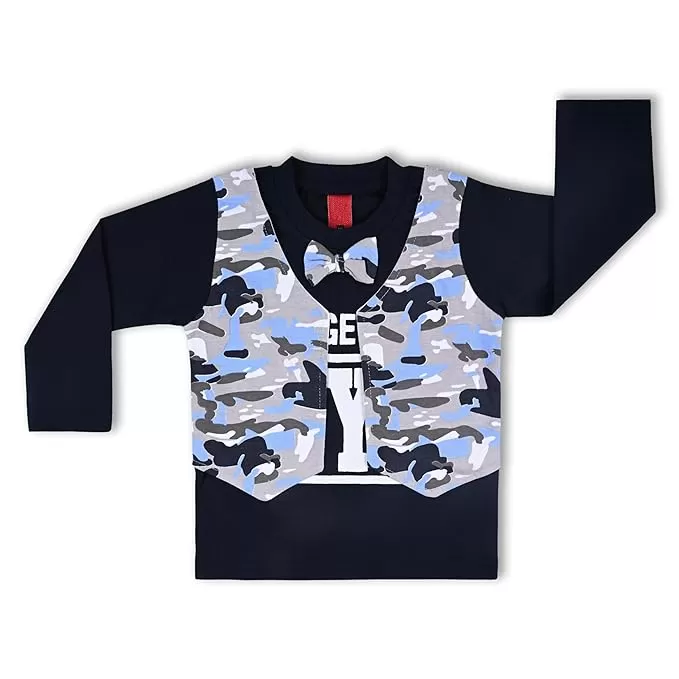 Boys Shirt with Attached camouflage Printed Waistcoat and Pant