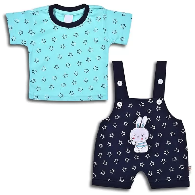 Boys Star Printed Cotton Dungaree Set