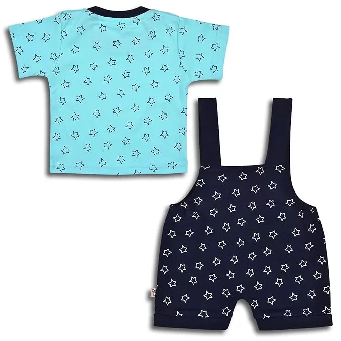 Boys Star Printed Cotton Dungaree Set