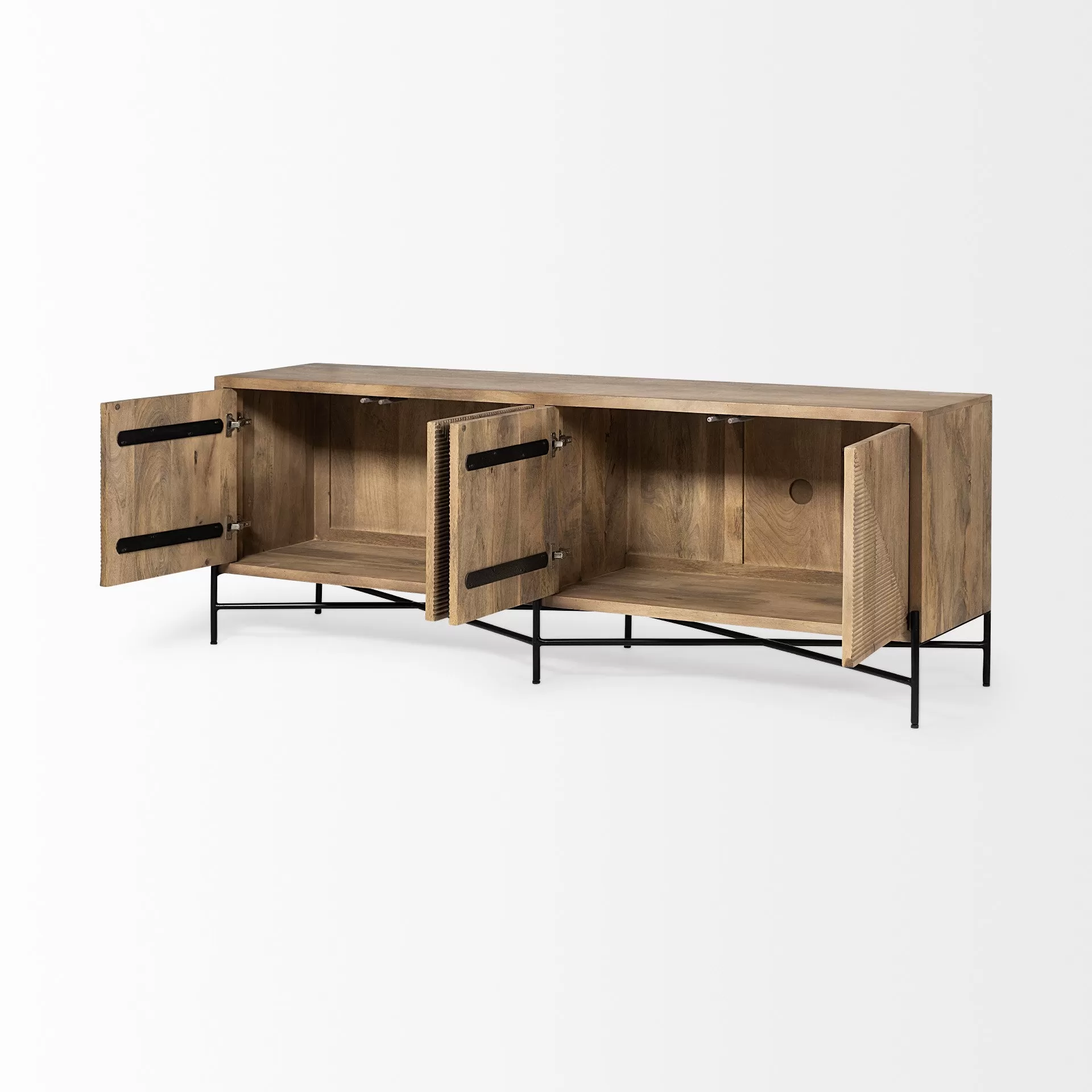 Brown Solid Mango Wood Finish Sideboard With 4 Cabinet Doors