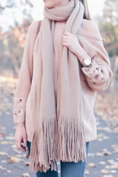 Brushed Long Fringed Scarf