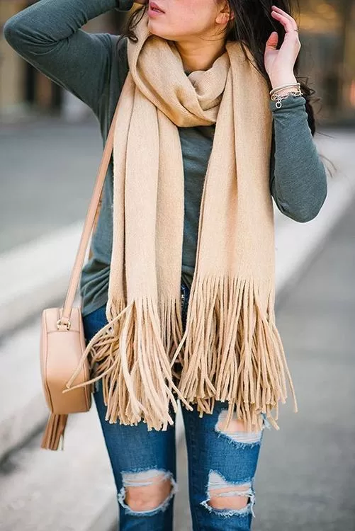 Brushed Long Fringed Scarf