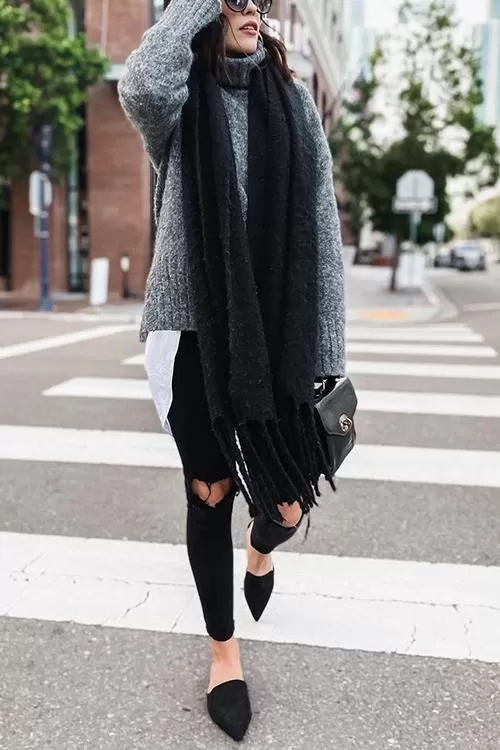 Brushed Long Fringed Scarf