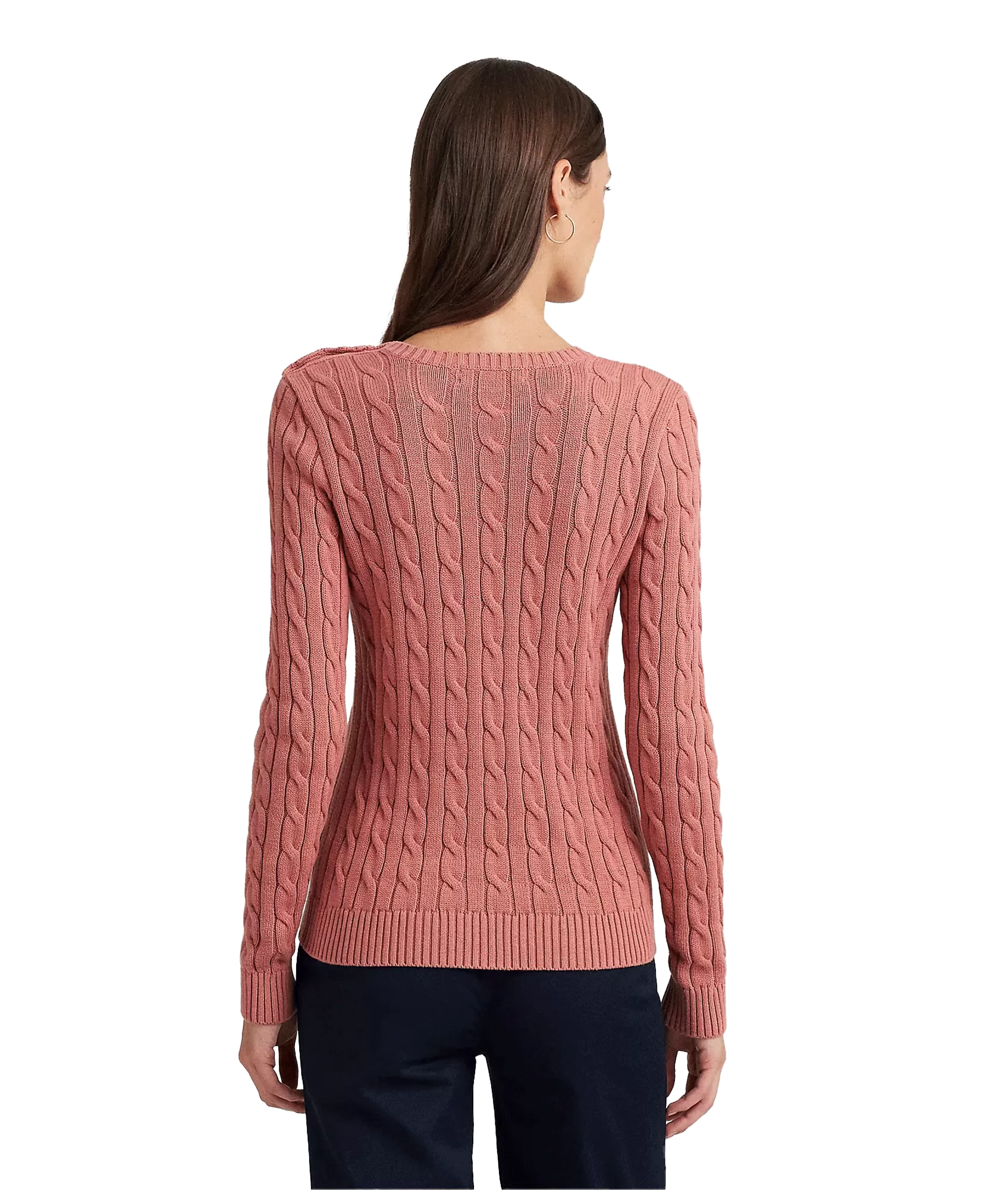 Button-Trim Cable-Knit Cotton Jumper - Pink