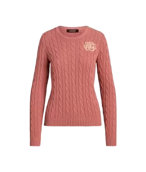 Button-Trim Cable-Knit Cotton Jumper - Pink