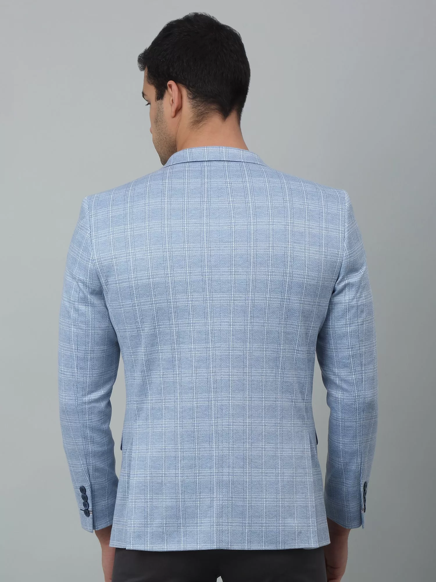 Cantabil Blue Checkered Full Sleeves Casual Blazer For Men