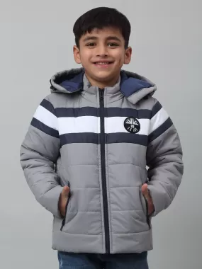 Cantabil Boys Grey Hooded Neck Colour Blocked Casual Jacket For Winter