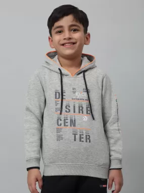 Cantabil Boys Grey Typographic Print Hooded Neck Sweatshirt For Winter