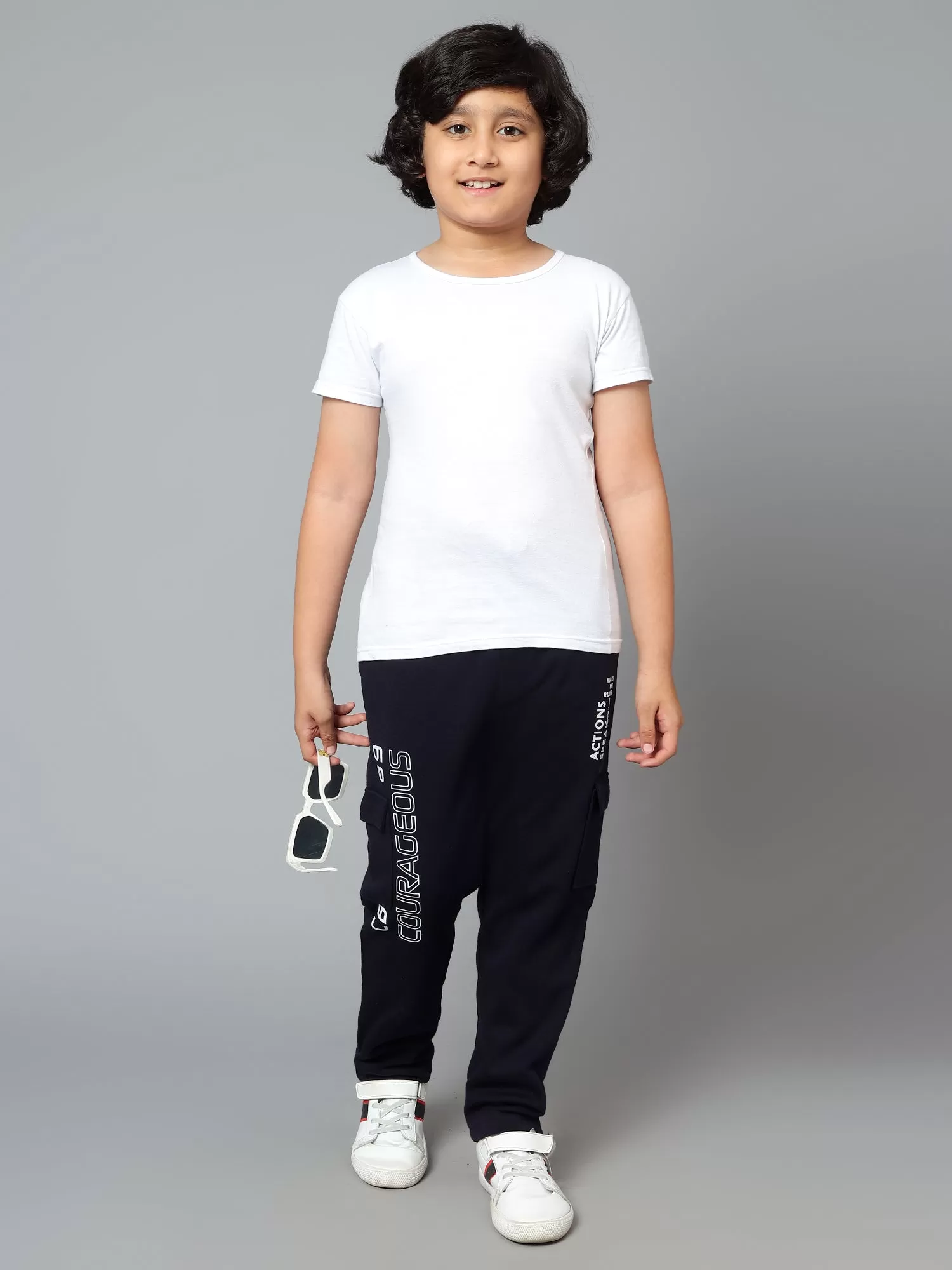 Cantabil Boy's Navy Blue Printed Full Length Track Pant