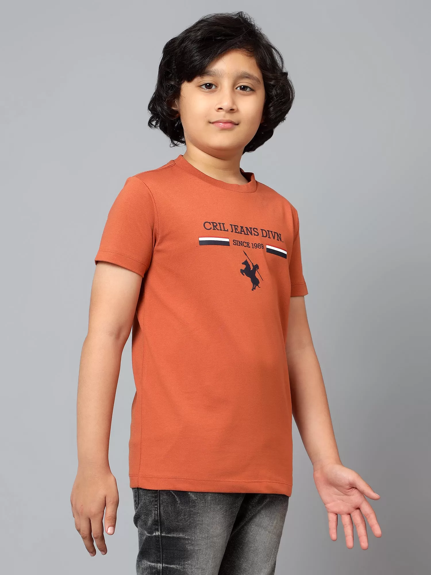 Cantabil Boy's Orange Solid Round Neck Half Sleeve T-shirt