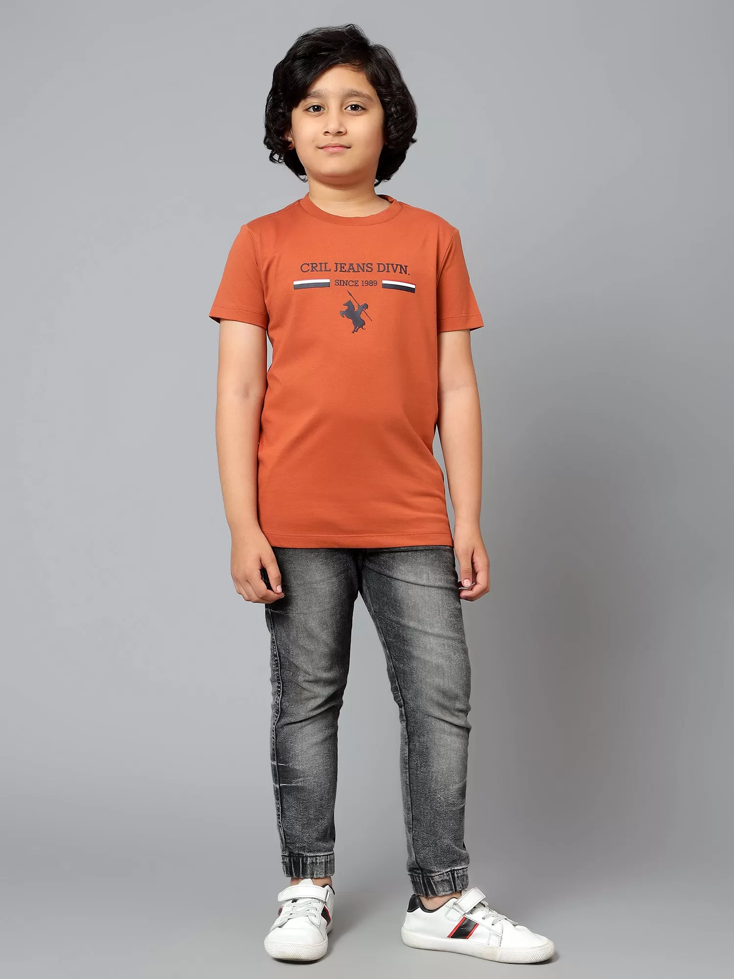 Cantabil Boy's Orange Solid Round Neck Half Sleeve T-shirt