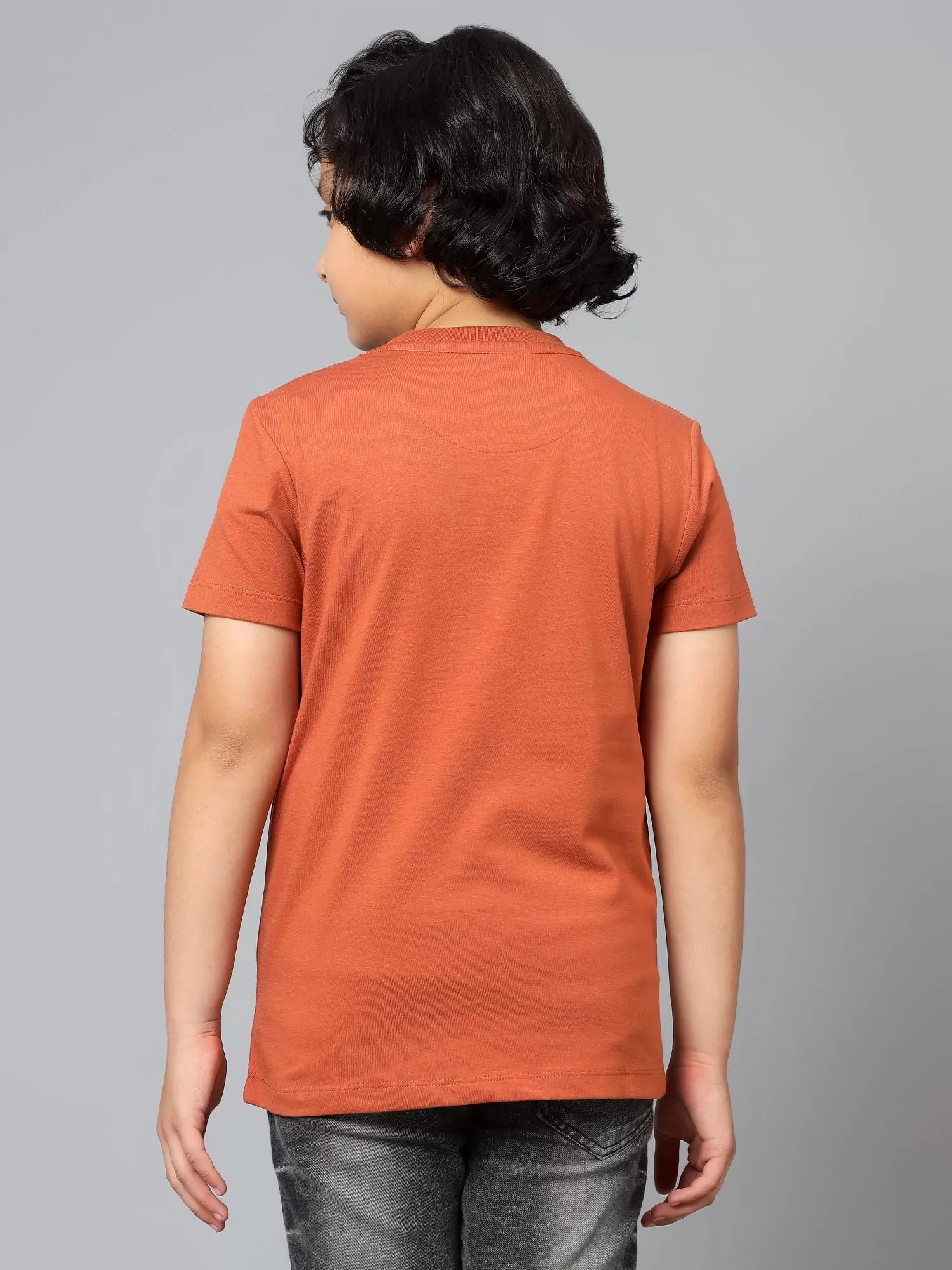 Cantabil Boy's Orange Solid Round Neck Half Sleeve T-shirt