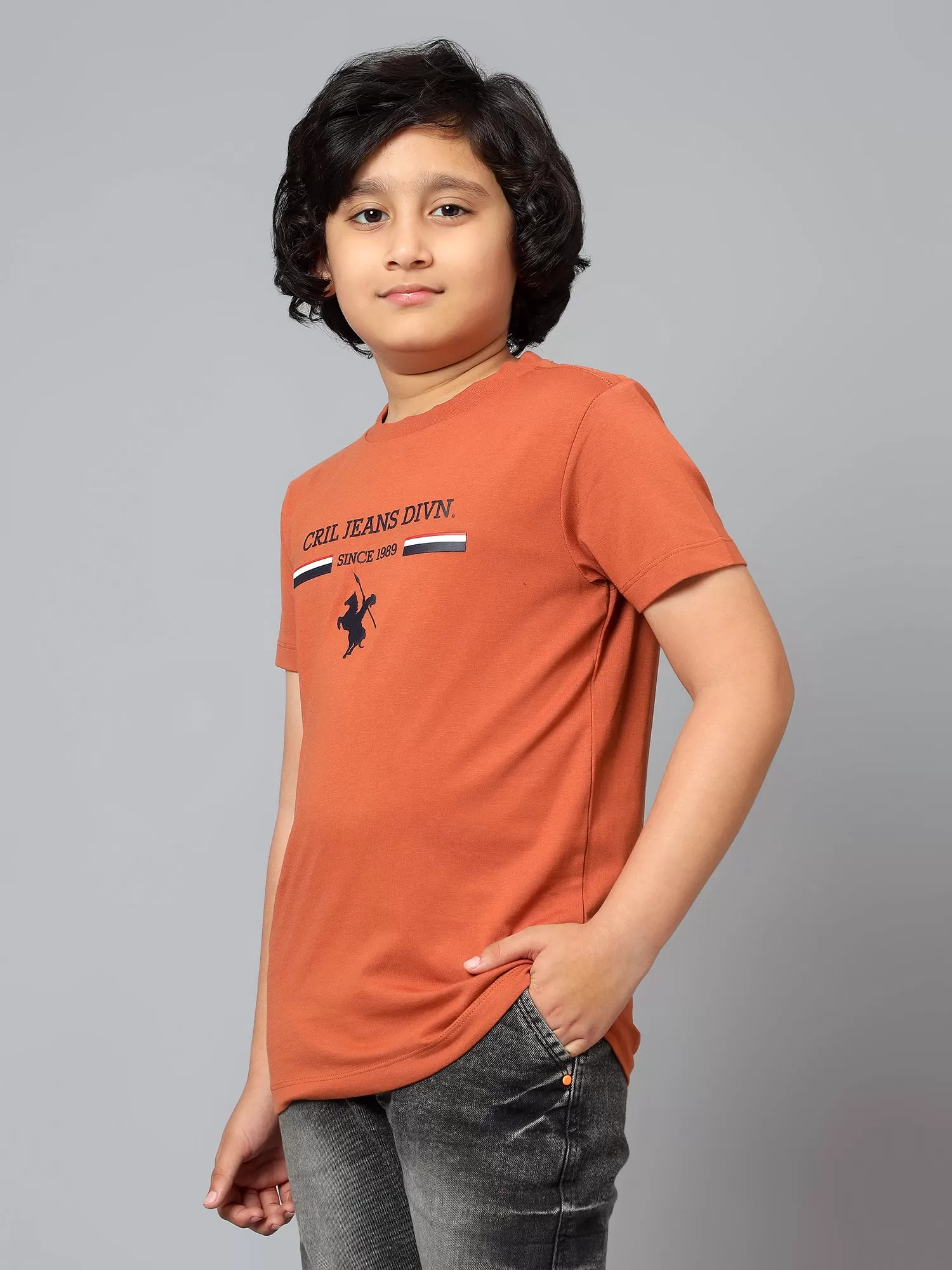 Cantabil Boy's Orange Solid Round Neck Half Sleeve T-shirt