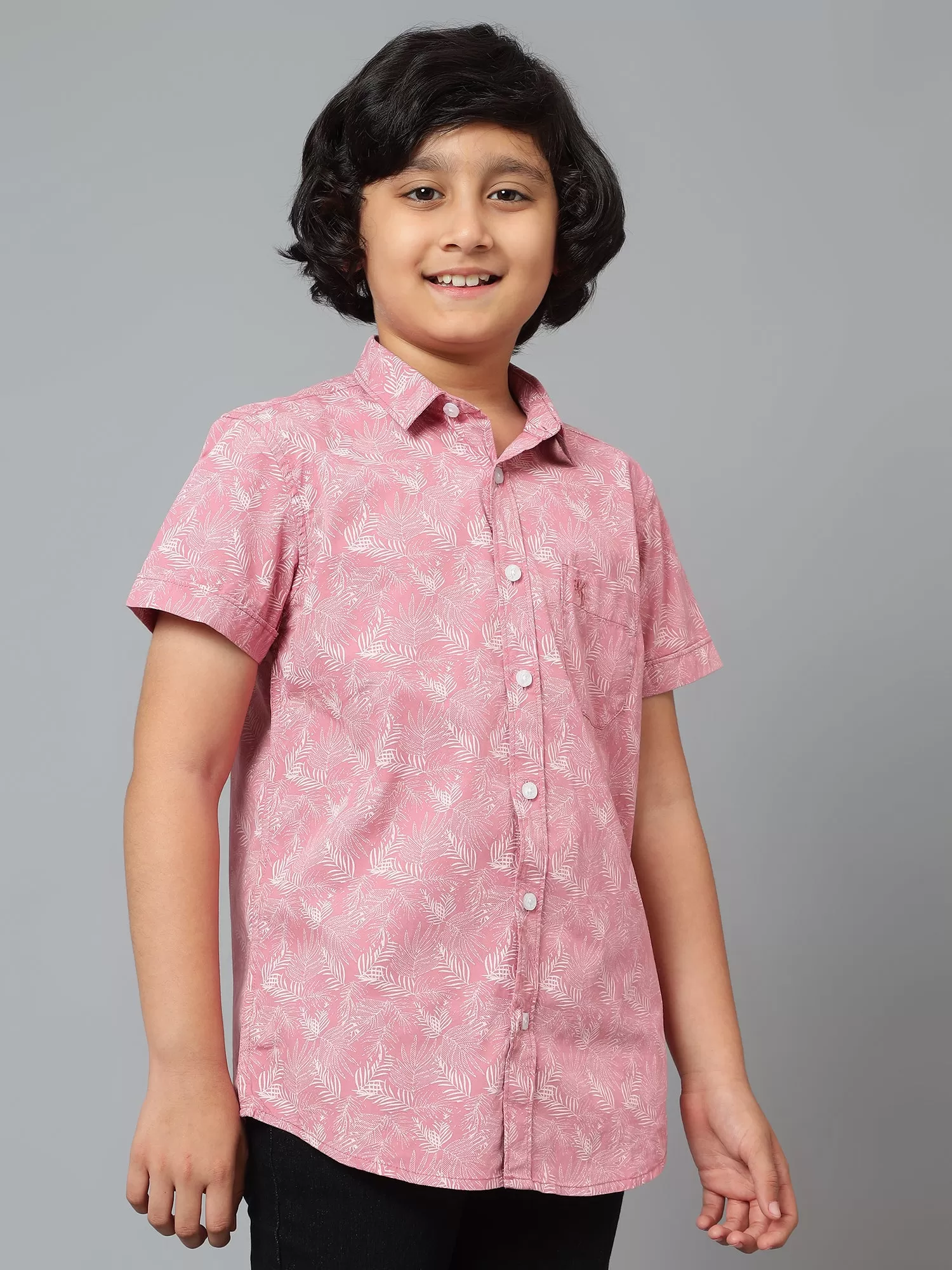 Cantabil Boy's Pink Printed Spread Collar Half Sleeve Shirt