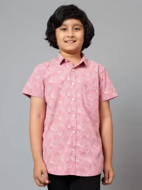 Cantabil Boy's Pink Printed Spread Collar Half Sleeve Shirt