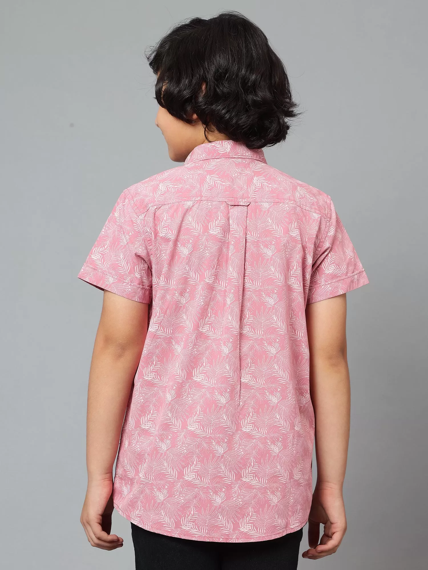 Cantabil Boy's Pink Printed Spread Collar Half Sleeve Shirt