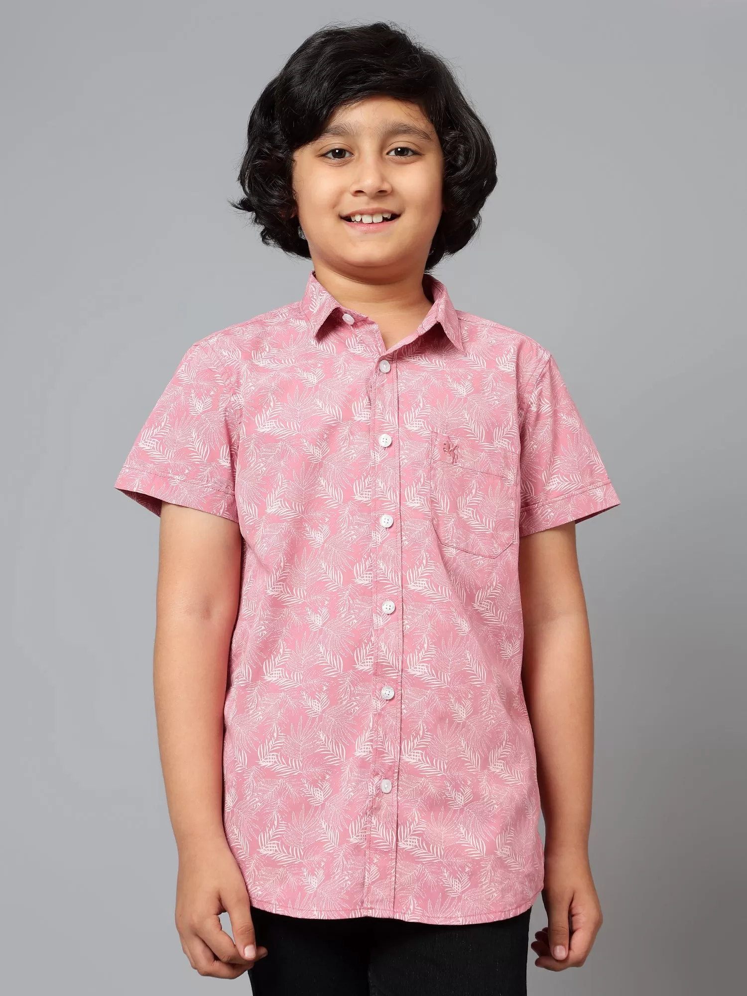 Cantabil Boy's Pink Printed Spread Collar Half Sleeve Shirt