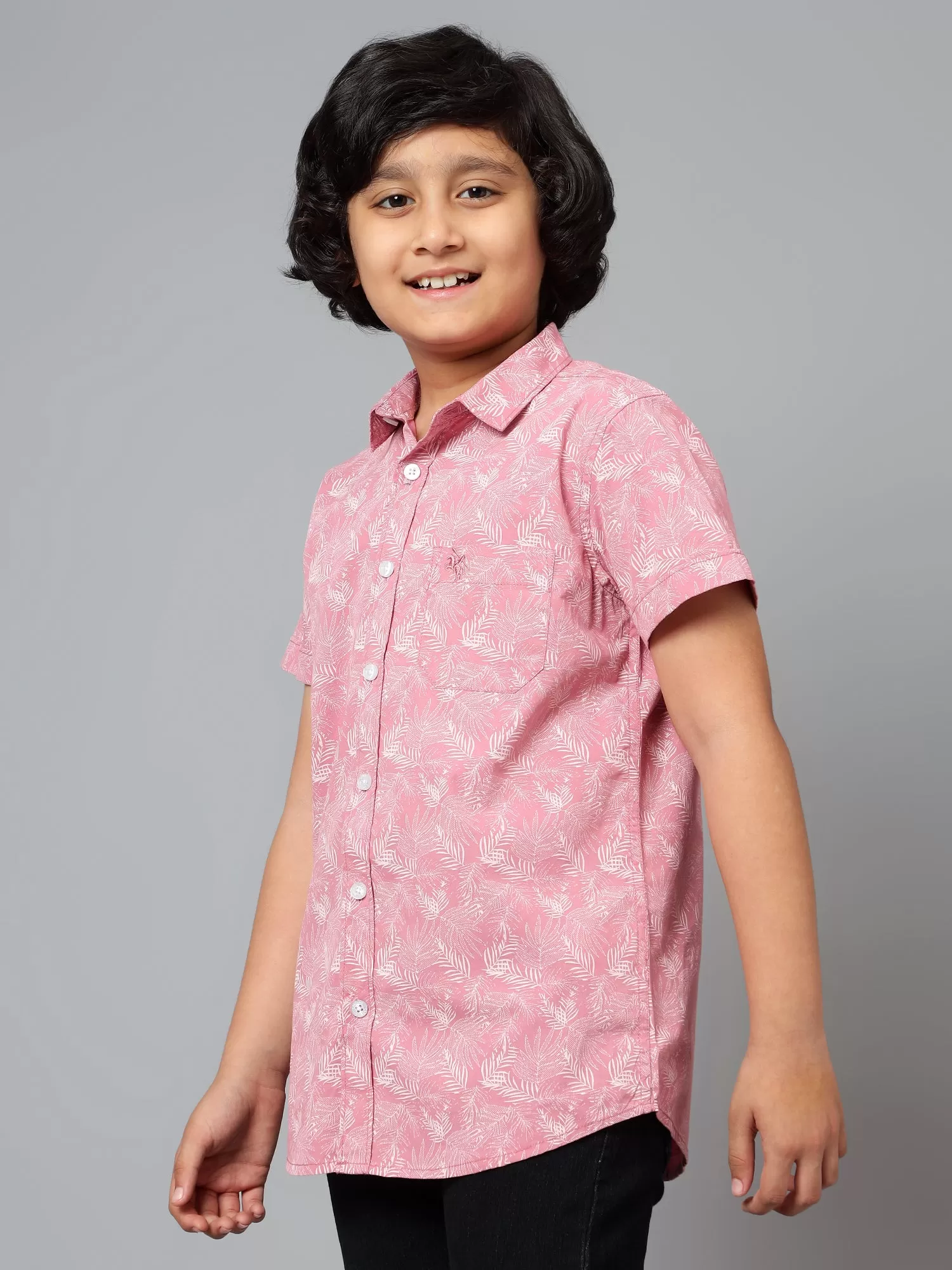 Cantabil Boy's Pink Printed Spread Collar Half Sleeve Shirt