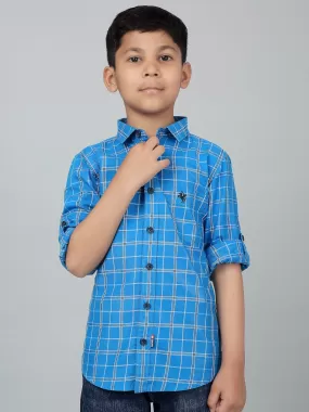 Cantabil Boy's Royal Blue Checkered Full Sleeves Shirt