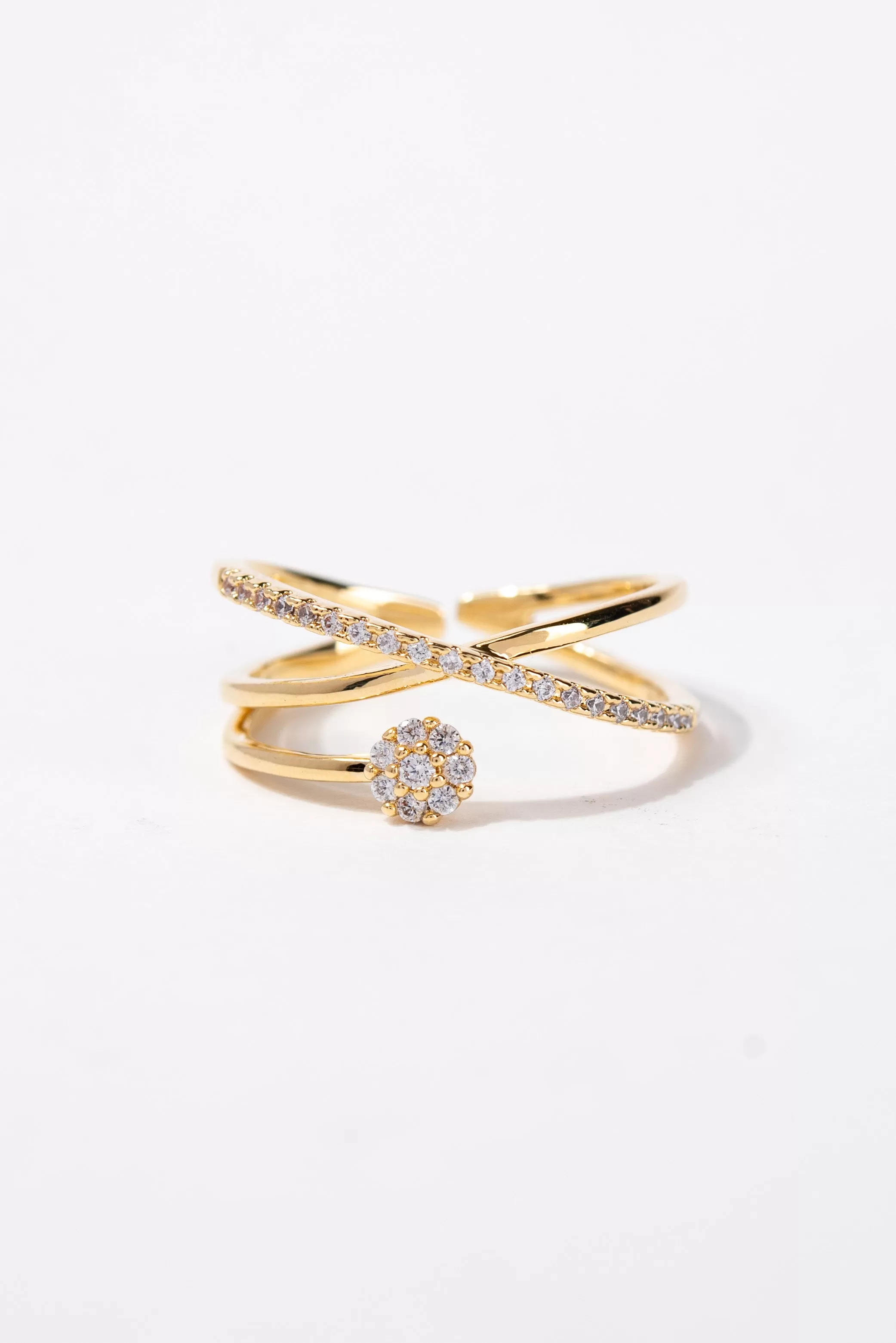 Catherine Double Cross CZ Rhinestone Ring